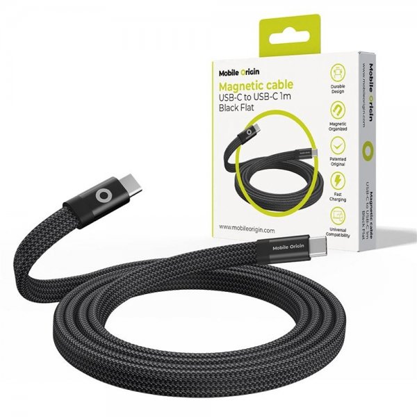 Mobile Origin Flat Kabel Magnetic USB-C to USB-C 1m Svart