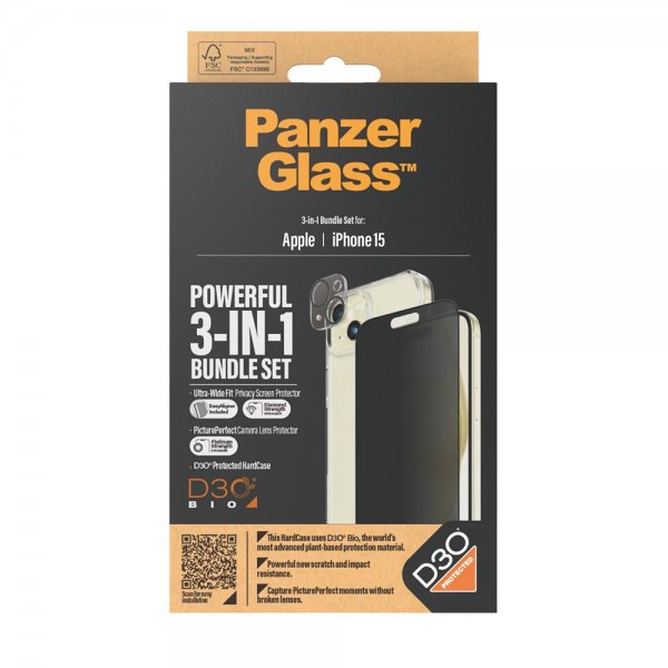 PanzerGlass iPhone 15 3-in-1 Bundle Set Privacy