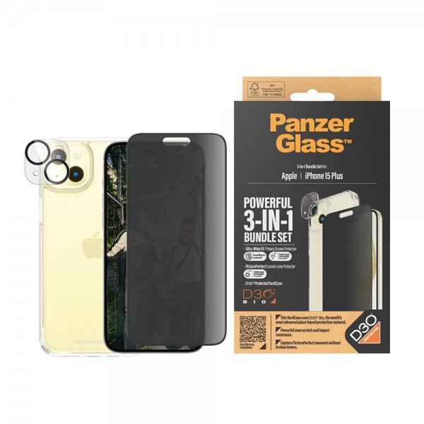 PanzerGlass iPhone 15 Plus 3-in-1 Bundle Set Privacy