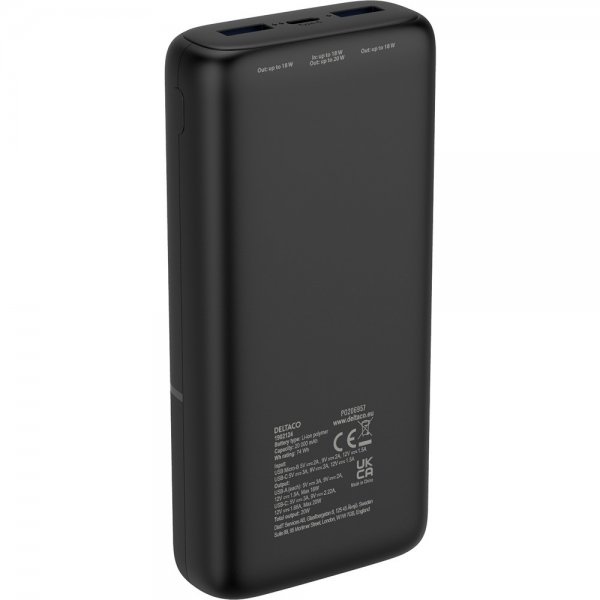 Deltaco Powerbank 20 000 mAh Fast Charge 20W Svart