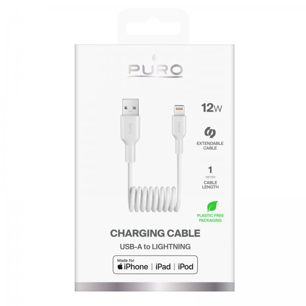 Puro Kabel Spiral Lightning til USB-A 1m Hvit