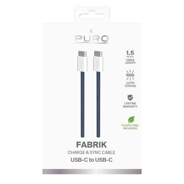 Puro Kabel Fabrik 2.0 60W USB-C til USB-C 1.5m Blå