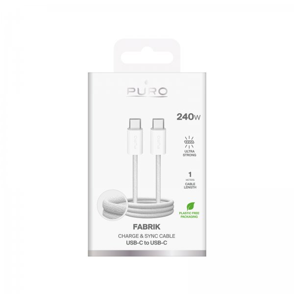 Puro Kabel Fabrik 2.0 240W USB-C til USB-C 1m Hvit