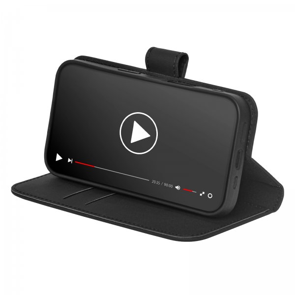 Puro iPhone 15 Etui Wallet Stand Svart