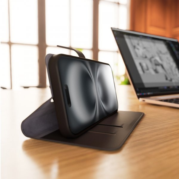 Puro iPhone 16 Pro Etui Wallet Stand Svart