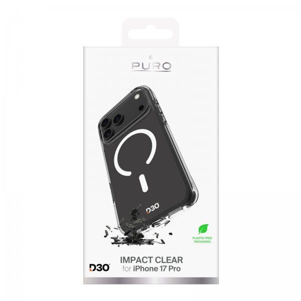Puro iPhone 17 Pro Deksel Impact Clear D3O MagSafe Transparent