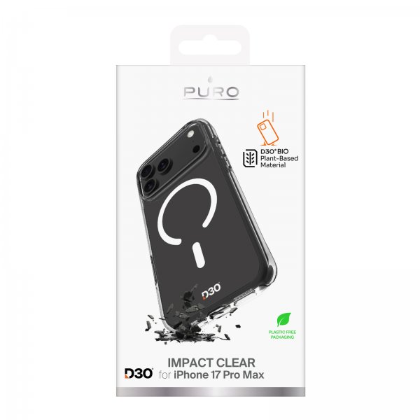 Puro iPhone 17 Pro Max Deksel Impact Clear D3O MagSafe Transparent