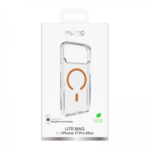 Puro iPhone 17 Pro Max Deksel Lite Mag Transparent Oransje