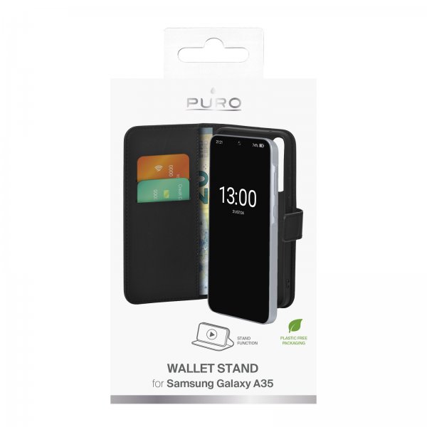 Puro Samsung Galaxy A35 Etui Wallet Stand Svart