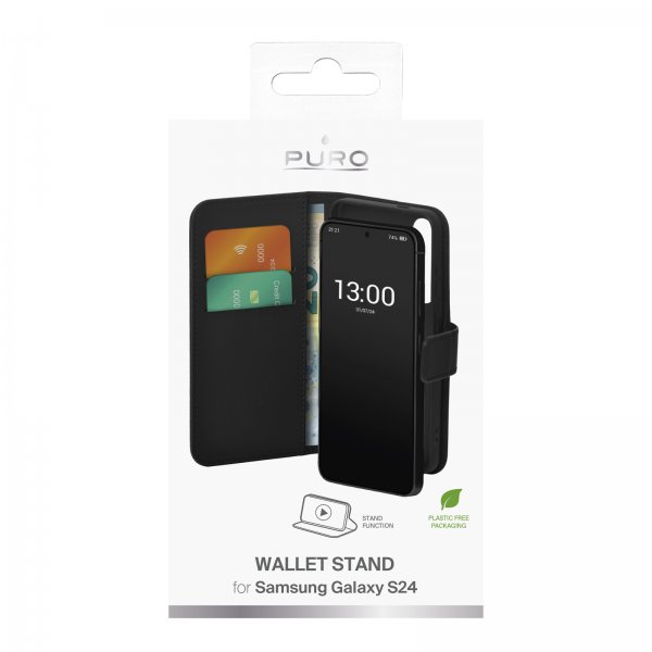 Puro Samsung Galaxy S24 Etui Wallet Stand Svart