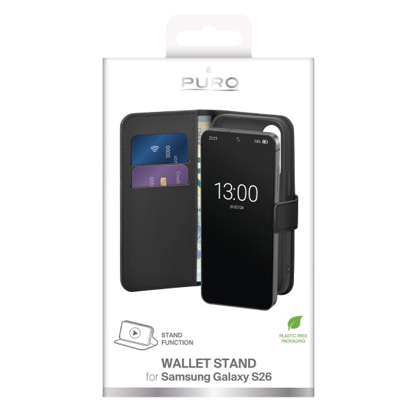 Puro Samsung Galaxy S26 Etui Wallet Stand Svart