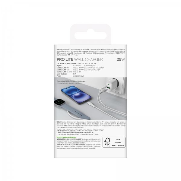 Puro Lader med Kabel ProLite Kit USB-C 25W 1.2m Hvit