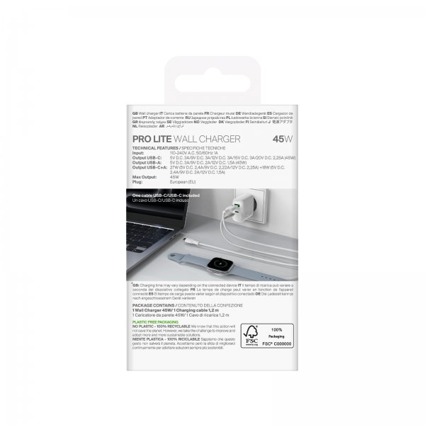 Puro Lader med Kabel ProLite Kit USB-C 45W 1.2m Hvit