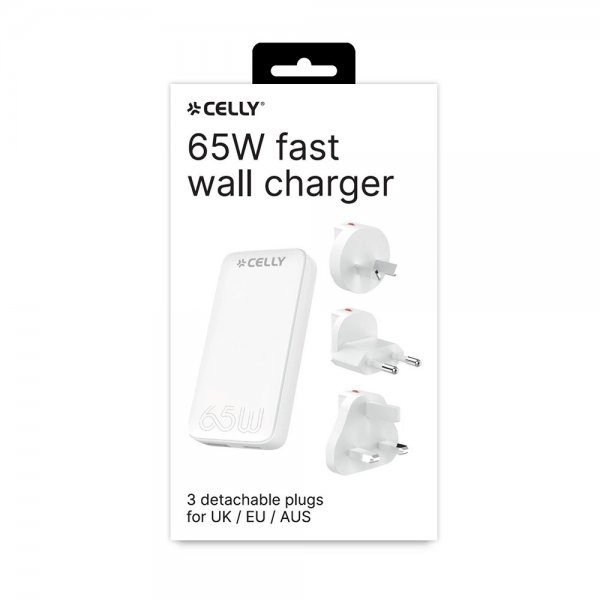 Celly Lader Travel GaN 65W USA/UK/EU/AUS Hvit