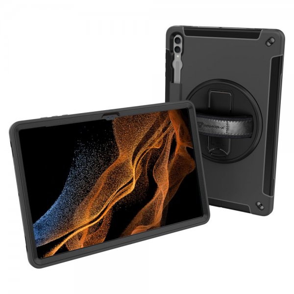 Armor-X Samsung Galaxy Tab S9 Ultra Deksel Rainproof Rugged Case Hand Strap Kickstand