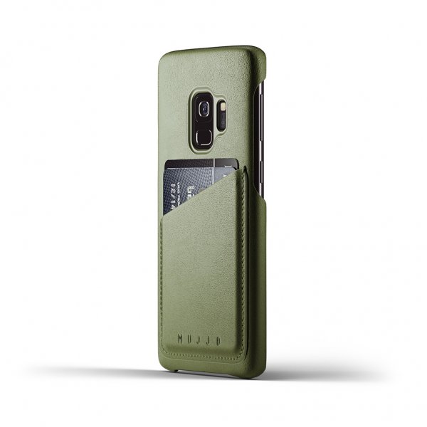 Mujjo Samsung Galaxy S9 Deksel Full Leather Wallet Case Olive Green