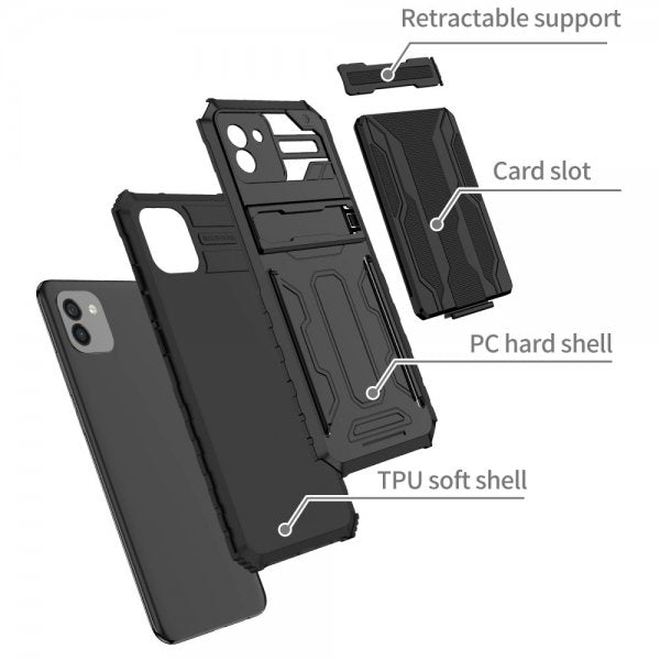 Samsung Galaxy A03 Deksel Kamerabeskyttelse Kortlommer Stativfunksjon Svart