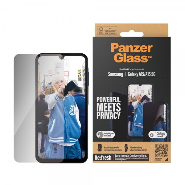 PanzerGlass Samsung Galaxy A15 Skjermbeskytter Ultra-Wide Fit Privacy EasyAligner