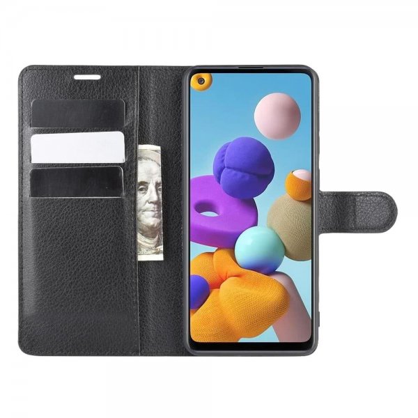 Samsung Galaxy A21s Etui Litchi Svart