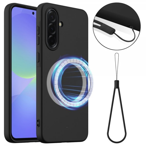 Samsung Galaxy A36/Galaxy A56 Deksel med Stropp Silikon MagSafe Svart