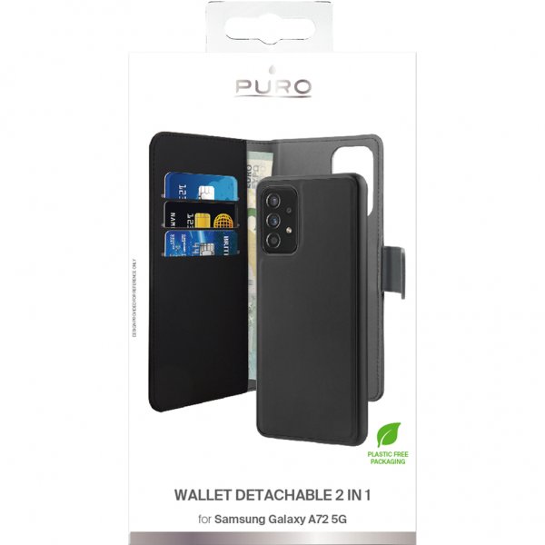Puro Samsung Galaxy A72 Etui Wallet Detachable 2 in 1 Avtakbart Deksel Svart