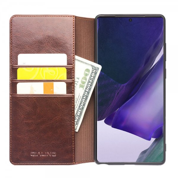 Qialino Samsung Galaxy Note 20 Ultra Etui Ekte Skinn Brun