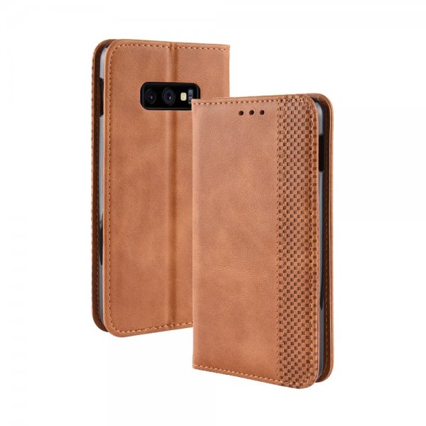 Samsung Galaxy S10E Plånboksetui Vintage PU-skinn RutMønster Brun