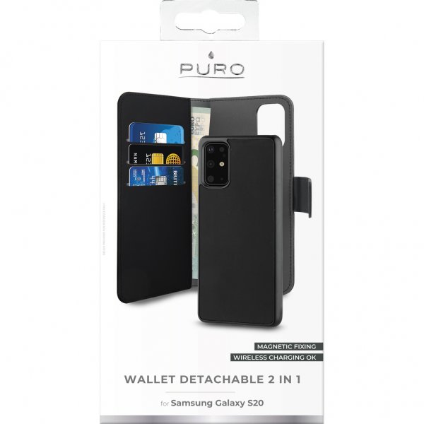 Puro Samsung Galaxy S20 Plus Etui Wallet Detachable 2 in 2 Svart