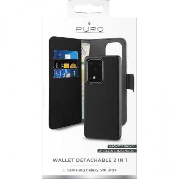 Puro Samsung Galaxy S20 Ultra Etui Wallet Detachable 2 in 2 Svart