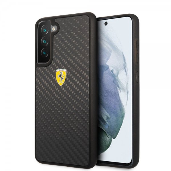 Ferrari Samsung Galaxy S21 FE Deksel Real Carbon Metal Logo Svart