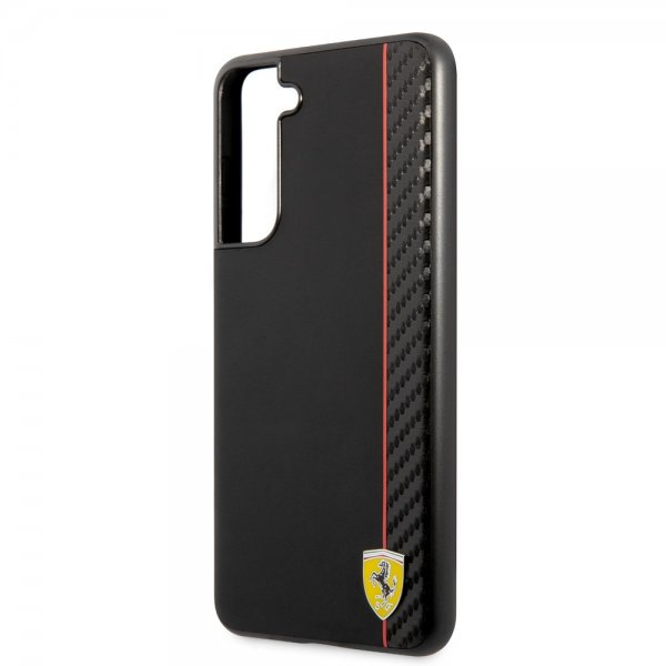 Ferrari Samsung Galaxy S21 FE Deksel Vertical Stripe Metal Logo Svart