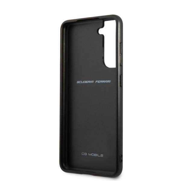 Ferrari Samsung Galaxy S21 FE Deksel Vertical Stripe Metal Logo Svart