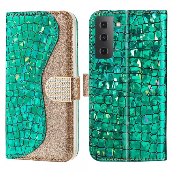 Samsung Galaxy S22 Plus Etui Krokodillemønster Glitter Grønn