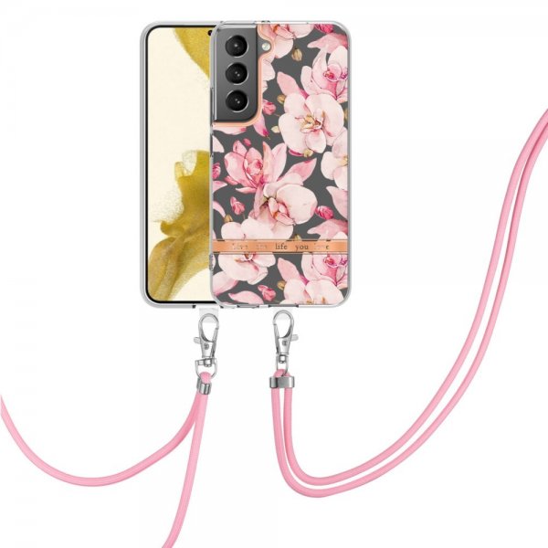 Samsung Galaxy S22 Plus Deksel Blomstermønster Stropp Rosa Gardenia