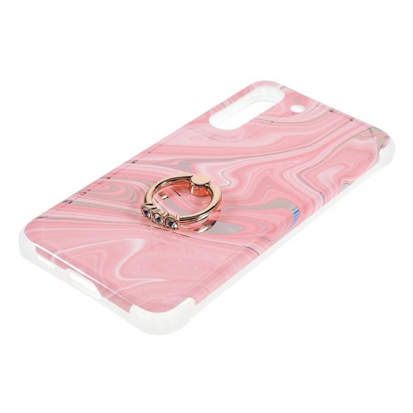 Samsung Galaxy S22 Plus Deksel Ring Marmormønster Rosa