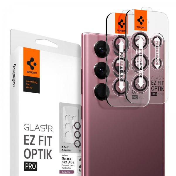 Spigen Samsung Galaxy S22 Ultra Kamerabeskytter GLAS.tR EZ Fit Optik Pro 2-pakning Burgundy