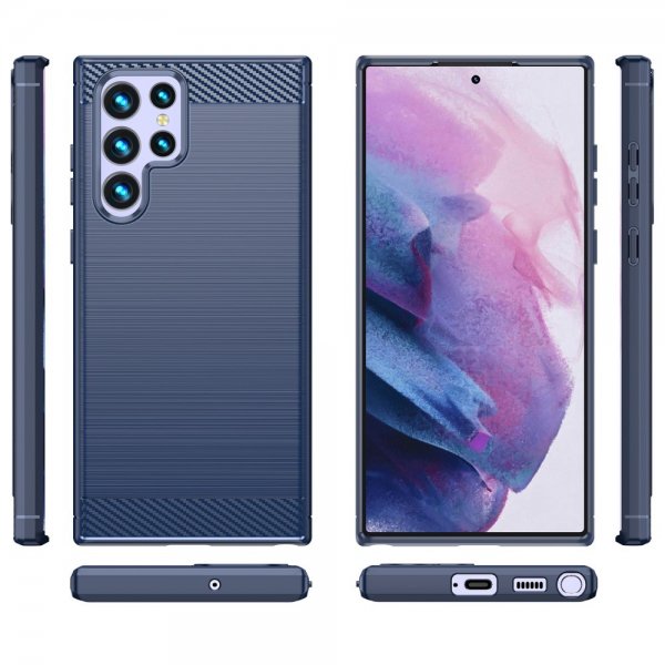 Samsung Galaxy S22 Ultra Deksel Børstet Karbonfibertekstur Blå