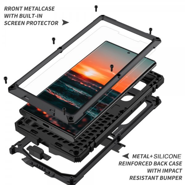 R-JUST Samsung Galaxy S22 Ultra Deksel Metall Støtsikker Svart