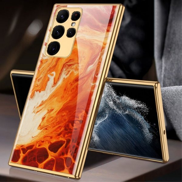 GKK Samsung Galaxy S22 Ultra Deksel Motiv Marmor Rød