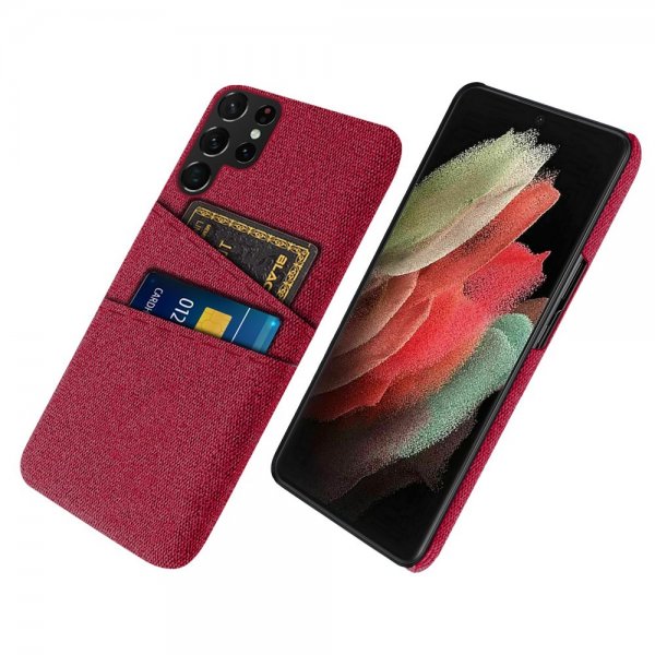 Samsung Galaxy S22 Ultra Deksel To Kortlommer Stoff Rød