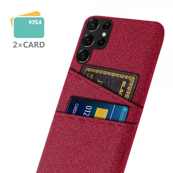 Samsung Galaxy S22 Ultra Deksel To Kortlommer Stoff Rød