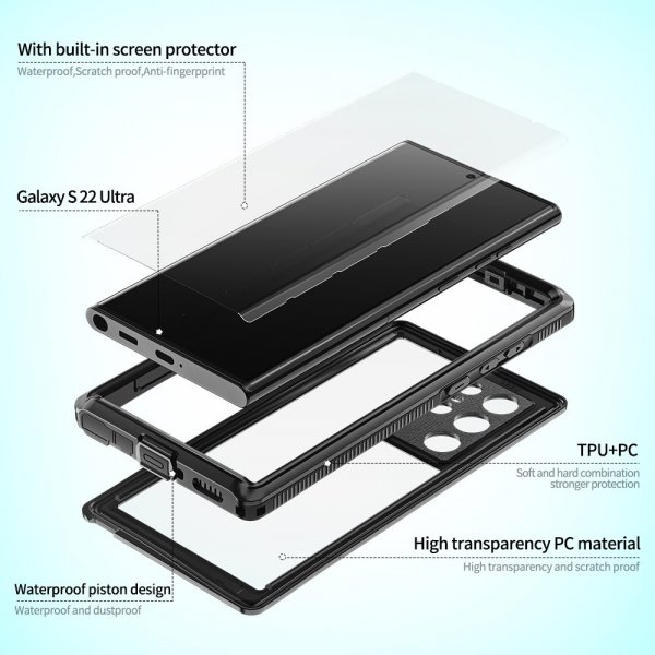 Redpepper Samsung Galaxy S22 Ultra Deksel Vanntett IP68 Svart