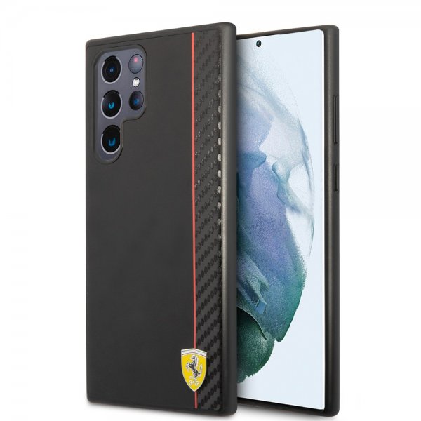 Ferrari Samsung Galaxy S22 Ultra Deksel Vertical Stripe Metal Logo Svart