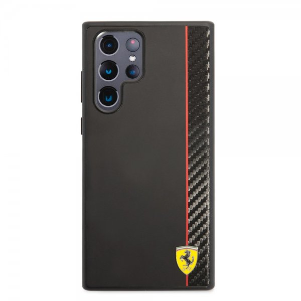 Ferrari Samsung Galaxy S22 Ultra Deksel Vertical Stripe Metal Logo Svart