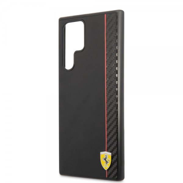Ferrari Samsung Galaxy S22 Ultra Deksel Vertical Stripe Metal Logo Svart