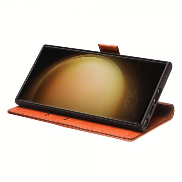 Qialino Samsung Galaxy S23 Etui Ekte Skinn Mørkebrun