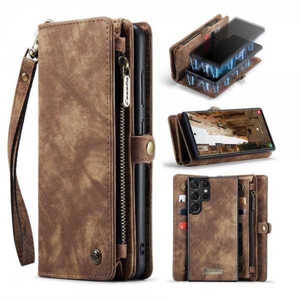 CaseMe Samsung Galaxy S23 Ultra Etui 008 Series Avtakbart Deksel Brun
