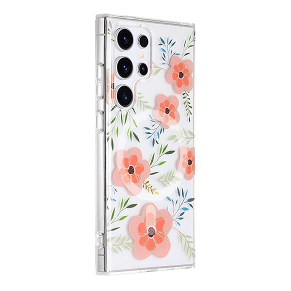 Samsung Galaxy S23 Ultra Deksel Blomstermønster MagSafe Rosa