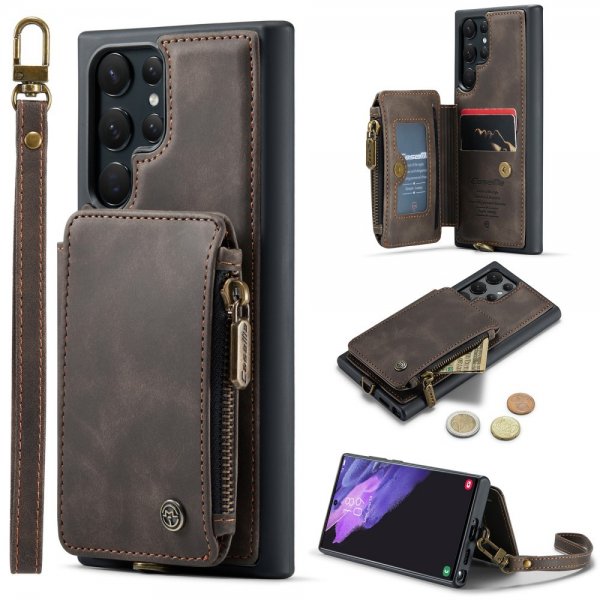 CaseMe Samsung Galaxy S23 Ultra Deksel C20 Kortlomme Glidelås Kaffe