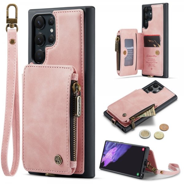 CaseMe Samsung Galaxy S23 Ultra Deksel C20 Kortlomme Glidelås Rosa